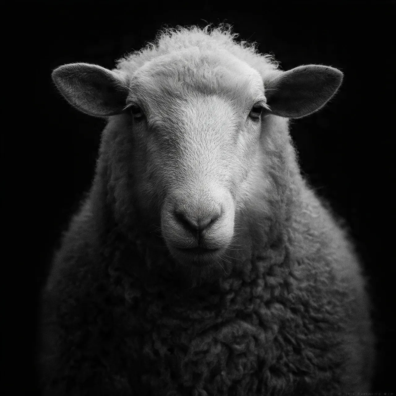 A sheep staring blankly forward