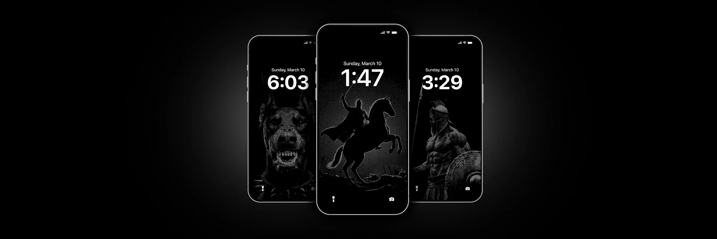 The Grit Chronicles wallpaper pack on three phones